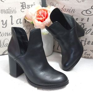 Aldo women's black leather ankle heeled boots 3" open ankle shootie